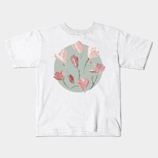 Magnolia flowers on mint Kids T-Shirt